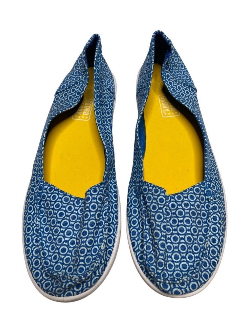 Faded Glory Womens 7 Blue White Geometric Canvas Comfort Outdoor Slip On Shoes